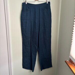 Flax Pants Mens S navy 100% Linen Relaxed Fit Elastic Waist Casual
